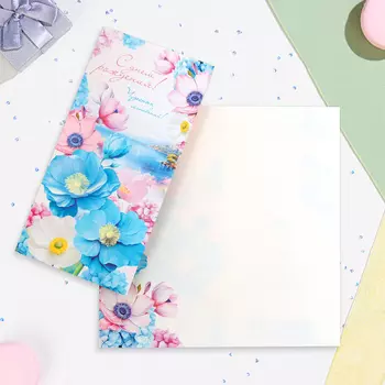 Открытка "С Днём Рождения!" цветы, евро, 21,5 х 21,5 см