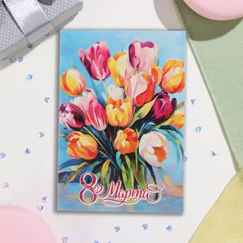 Открытка-шильдик "8 Марта" синий фон, 11,5х8,5 см