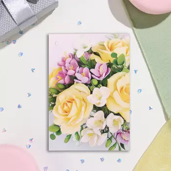 Открытка-шильдик "Белые розы" 6х8,5 см