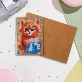 Открытка-шильдик "Для тебя!" крафт, котик, 5,5х8,5 см