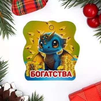 Открытка-шильдик на магните "Богатства!" винил, символ года, 6,5х7 см