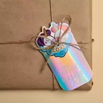 Открытка-шильдик на подарок «Единороги», голография 5,7 × 10 см