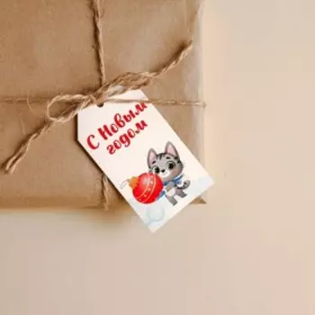 Открытка-шильдик на подарок «Котенок новогодний», 6 × 9 см
