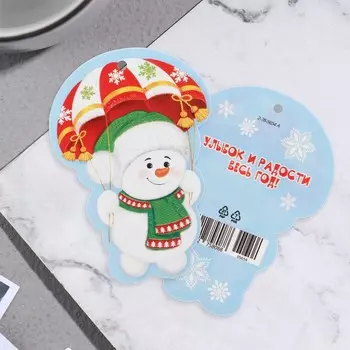 Открытка-шильдик новогодняя «Снеговик» глиттер, 6 х 8.5 см