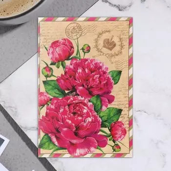 Открытка-шильдик "Универсальная" пионы розовые 11,5 х 8,5 см