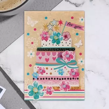 Открытка-шильдик "Универсальная" трехярусный торт 11,5 х 8,5 см