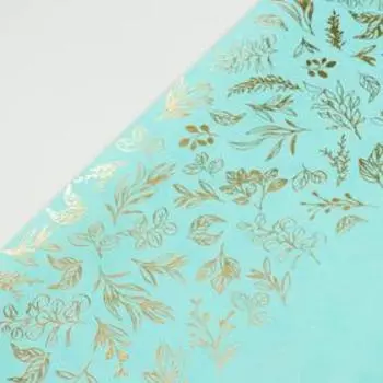 Отрез кожзама с тиснением "Golden Branches Mint" 50х25 см