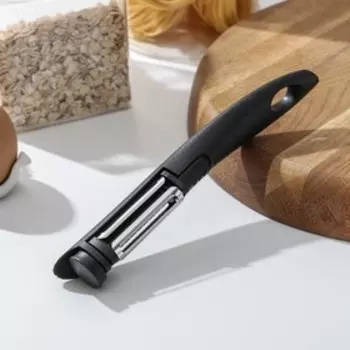 Овощечистка вертикальная Доляна «Креветка», 3 лезвия, цвет чёрный