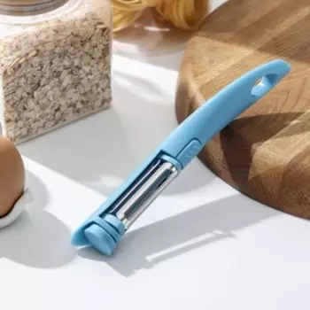 Овощечистка вертикальная Доляна «Креветка», 3 лезвия, цвет голубой