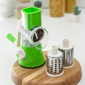 Овощерезка барабанная механическая Доляна Mandoline Slicer, 3 насадки, зелёная