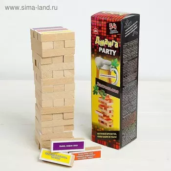 Падающая башня дженга, настольная игра, "Вечеринка", 54 бруска с заданиями, 30 х 8 см