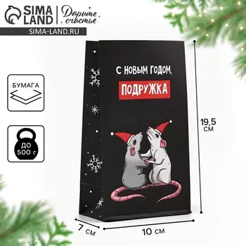 Пакет подарочный без ручек «С Новым годом, подружка», 10 х 19.5 х 7 см