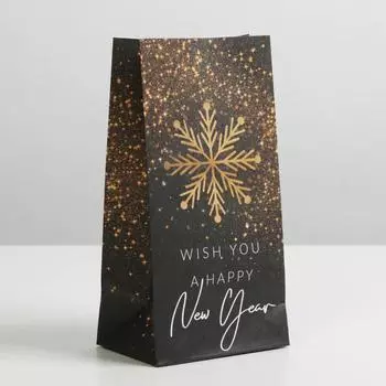 Пакет без ручек новогодний «Золото», 10 х 19.5 х 7 см