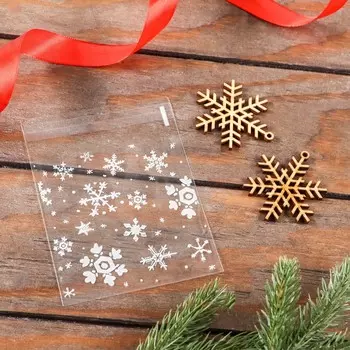 Пакет подарочный новогодний БОПП с липкой лентой, «Снежинки», 1010+3 см