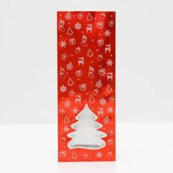Пакет бумажный фасовочный "Ёлка", красный с окном, 11 х 6 х 26 см