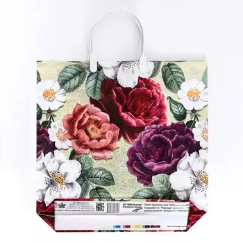 Пакет "Цветы на оливковом", полиэтиленовый с пластиковой ручкой, 36х37 см, 100 мкм