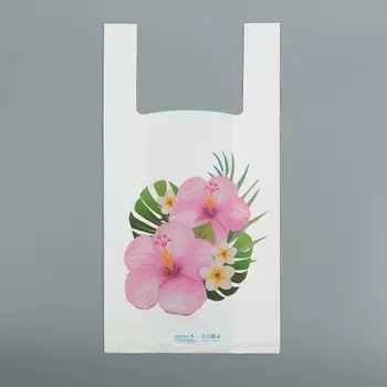 Пакет "Цветы", полиэтиленовый, майка, 28 х 55 см, 35 мкм