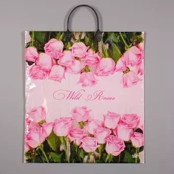 Пакет "Дикие розы", полиэтиленовый с пластиковой ручкой, 44х40 см, 100 мкм