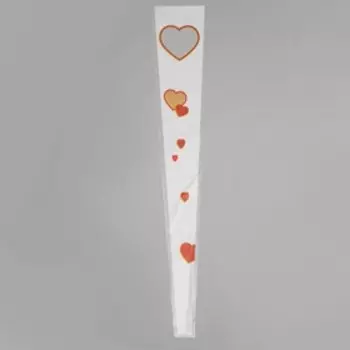 Пакет для цветов конус "Сердца", белый, 15 х 80 см