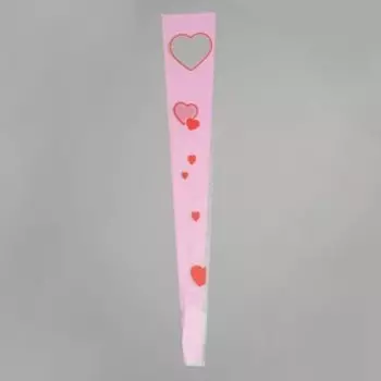 Пакет для цветов конус "Сердца", розовый, 15 х 81 см