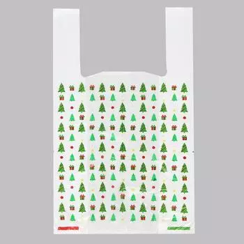 Пакет "Ель с подарками", полиэтиленовый майка, 28 х 50 см, 12 мкм