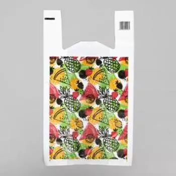 Пакет "Фрукты акварель", полиэтиленовый майка, 28 х 50 см, 17 мкм