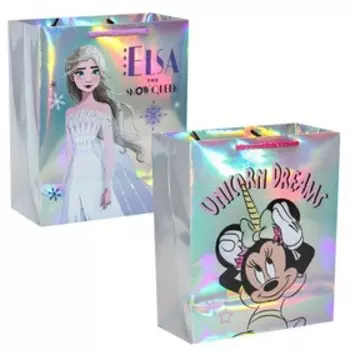 Пакет голографический, Единорог, Эльза, 25х21х10 см, МИКС