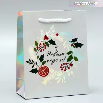 Пакет голографический «Новогоднее чудо», S 12 х 15 х 5.5 см