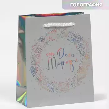 Пакет голографический «От Деда Мороза», 12 х 15 х 5.5 см