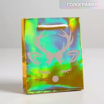 Пакет голографический вертикальный «Новый год», S 12 × 15 × 5.5 см