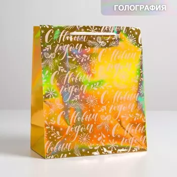 Пакет голография вертикальный «Поздравляю», ML 23 × 27 × 11,5 см