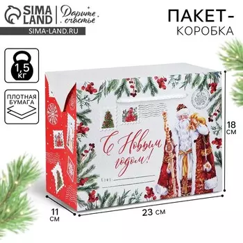 Пакет - коробка новогодний «Дедушка Мороз», 23 х 18 х 11 см