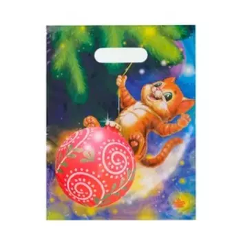Пакет "Кот на шарике", полиэтиленовый с вырубной ручкой, 30х23 см, 30 мкм