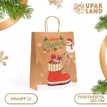 Пакет бумажный подарочный новогодний крафт«Батинок с леденцами», 332612 см