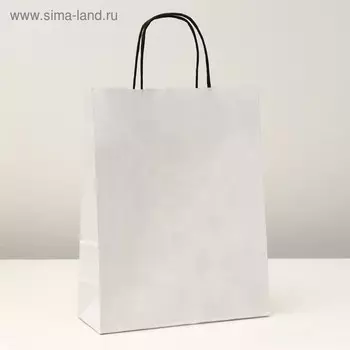 Пакет крафт, белый, 25 х 11 х 32 см, чёрная ручка