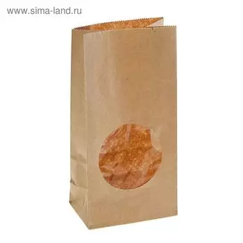 Пакет крафт бумажный фасовочный, двухслойный, с окном, прямоугольное дно 10(7) х 6 х 20 см