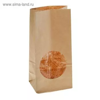 Пакет крафт бумажный фасовочный, двухслойный, с окном, прямоугольное дно 12(9) х 8 х 25 см