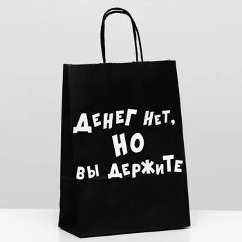 Пакет крафт "Денег нет, но вы держите", 18 х 8 х 25 см