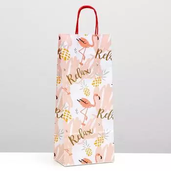 Пакет подарочный крафт "Фламинго", 14 х 8 х 33 см