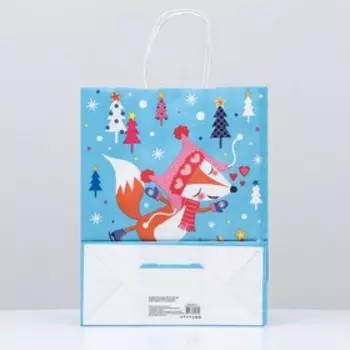 Пакет крафт "Лисичка", 25 х 11 х 32 см, крученая ручка