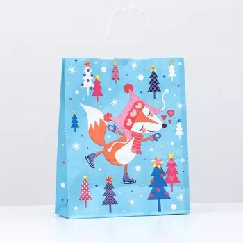 Пакет крафт "Лисичка", 25 х 11 х 32 см, крученая ручка