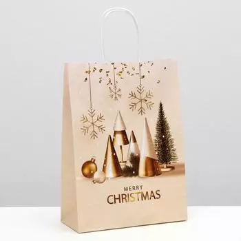 Пакет крафт "Merry Christmas", 18 х 8 х 25 см
