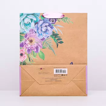 Пакет крафт "Нежные цветы" 26 х 32 х 12 см