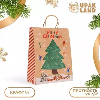 Пакет бумажный подарочный новогодний крафт «Новогодняя ёлка», 332612 см