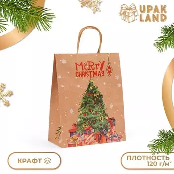 Пакет бумажный подарочный новогодний крафт «Новогодяя ёлка», 272111 см