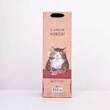 Пакет крафт под бутылку "А нужен ли повод?" 12 х 36 х 8,5 см