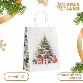 Пакет бумажный подарочный новогодний крафт «Подарки под ёлкой» 272111 см