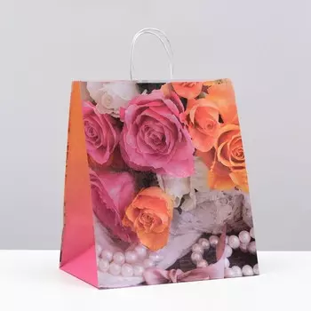 Пакет крафт "Подарочный букет", 32 х 19,5 х 37 см