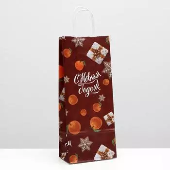 Пакет крафт "С Новым годом!", 14 х 8 х 33 см