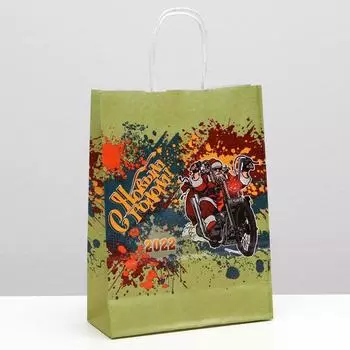 Пакет крафт "С новым годом!", 18 х 8 х 25 см